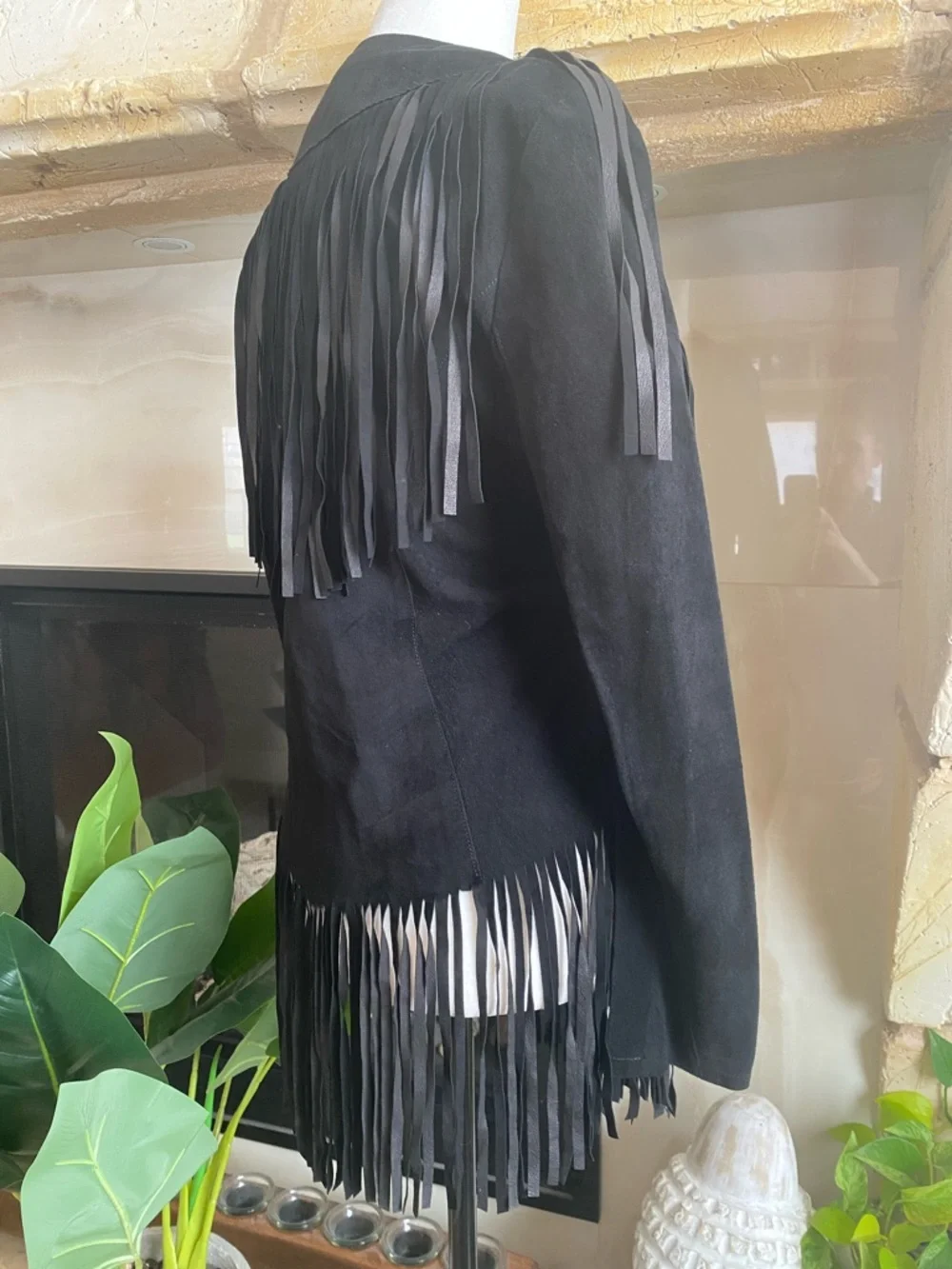 Reformation Fringe Suede Leather Jacket Black Western Boho Women’s S - Picture 6 of 13